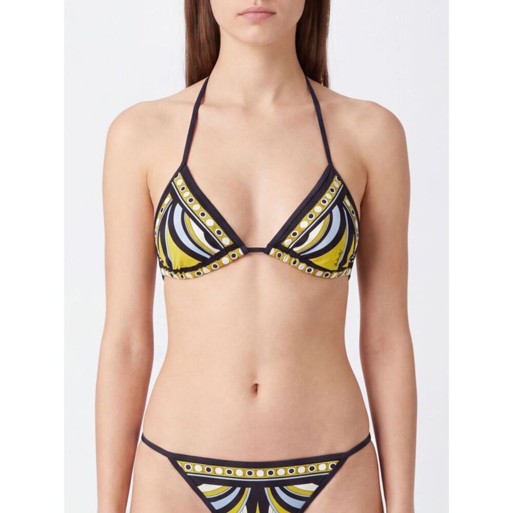 La Doublej Women La Doublej Triangle Polyamide Bikini Top With Abstract Print